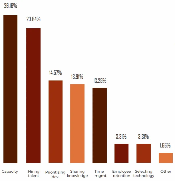 Chart ranking engineering organizations' pain points, with lack of capacity as the #1 reported pain