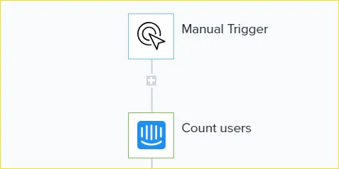 Tray workflow opener: Manual Trigger followed by an Intercom 'Count users' step