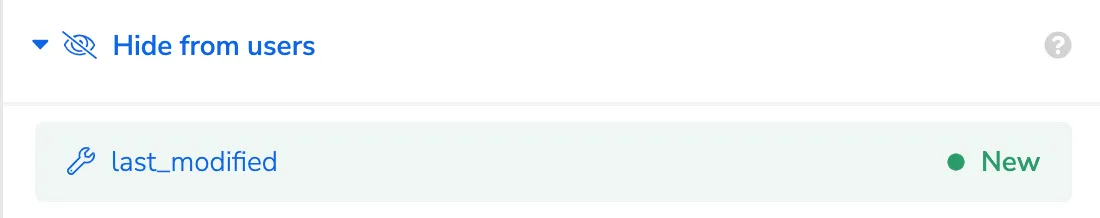 Config Wizard "Hide from users" section showing a new last_modified config property