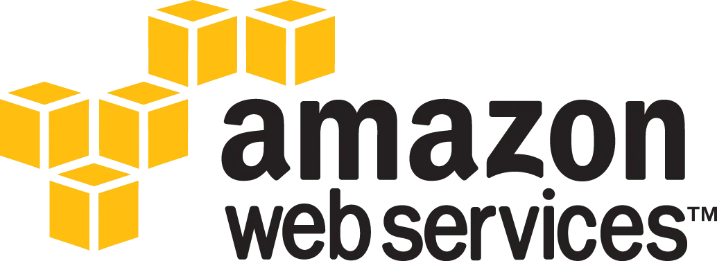 Amazon Web Services logo with the stacked yellow cubes mark
