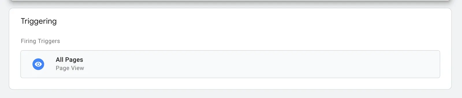 GTM tag Triggering section set to fire on the All Pages — Page View trigger.