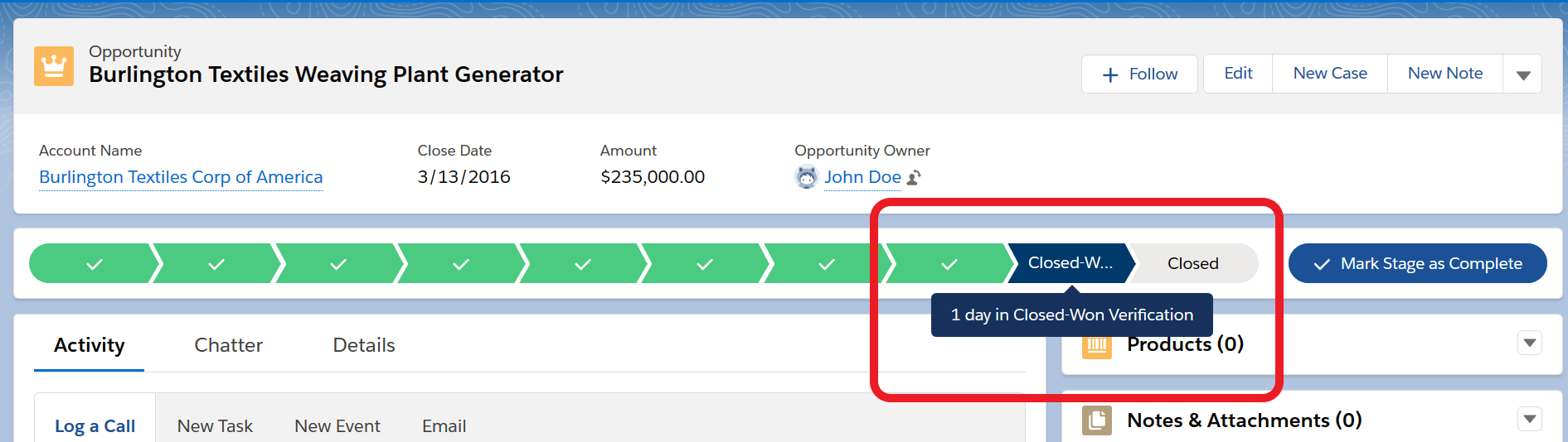 Opportunity verification stage