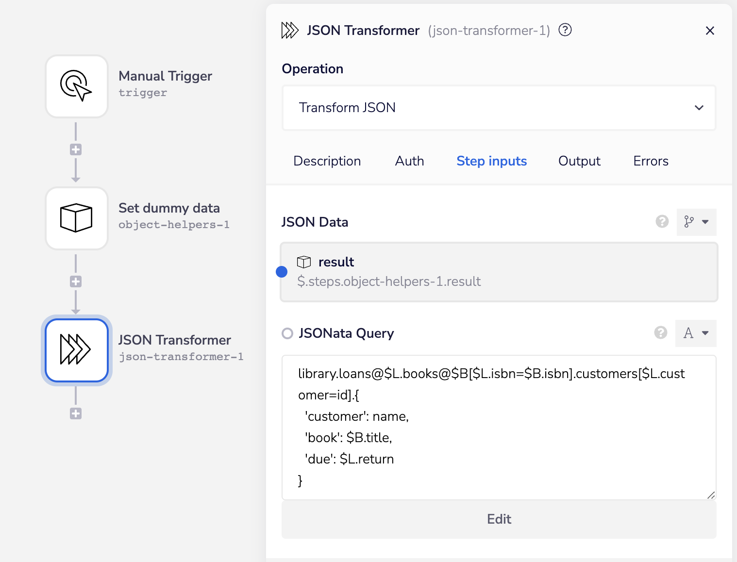 jsontransformer workflowusage