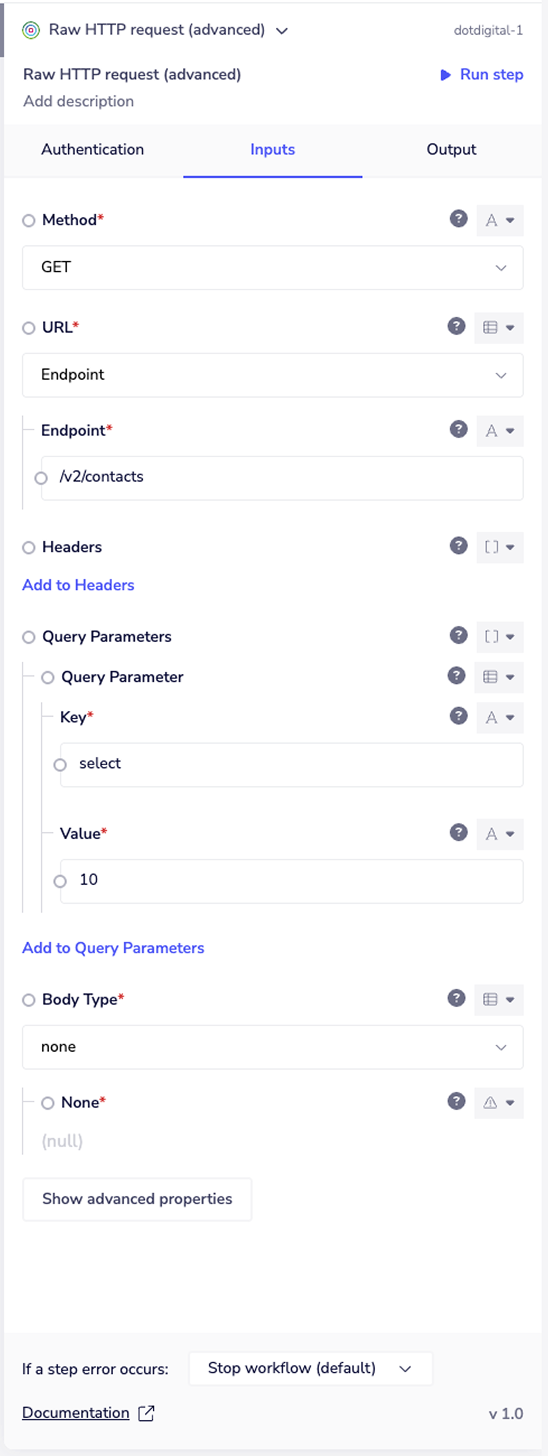 RawHTTP Input params