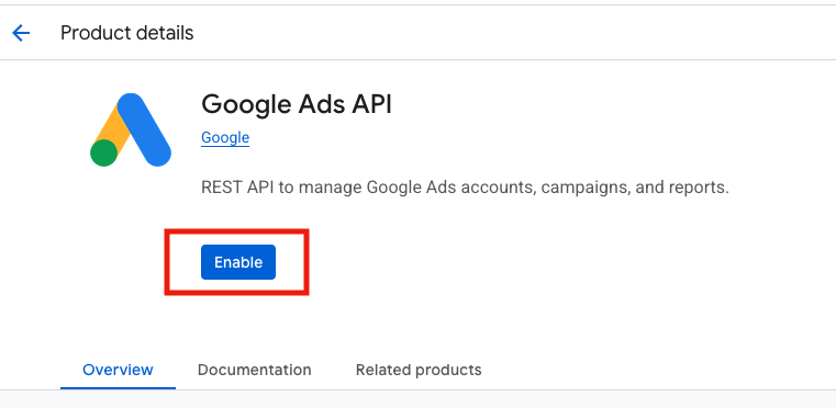 enable button google ads