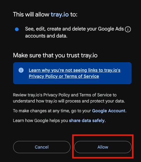 allow tray app google ads