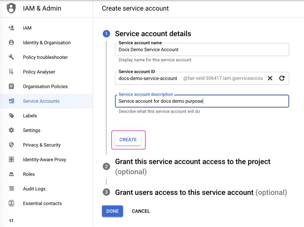bigquerry-create-service-account