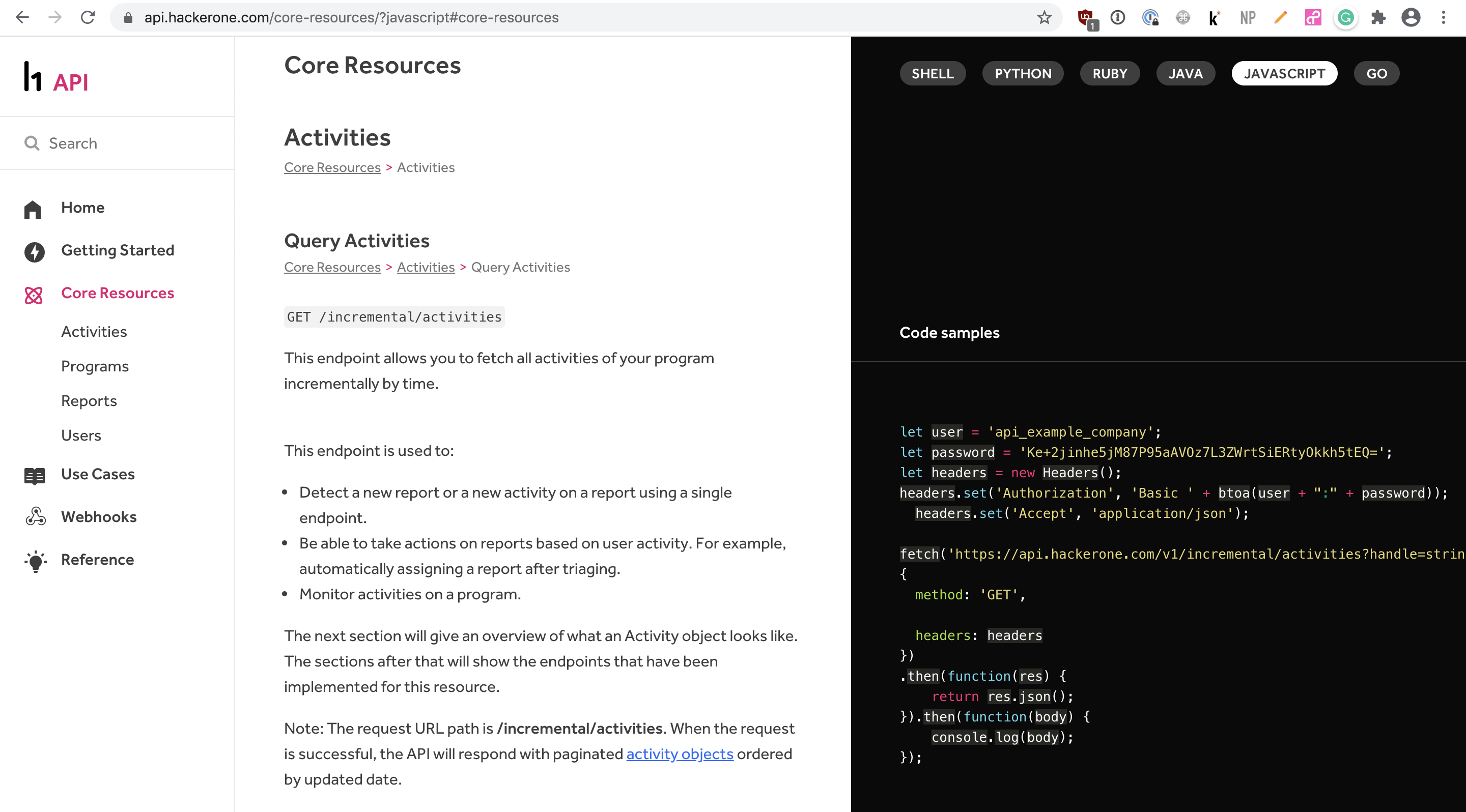 HackerOne get activities
