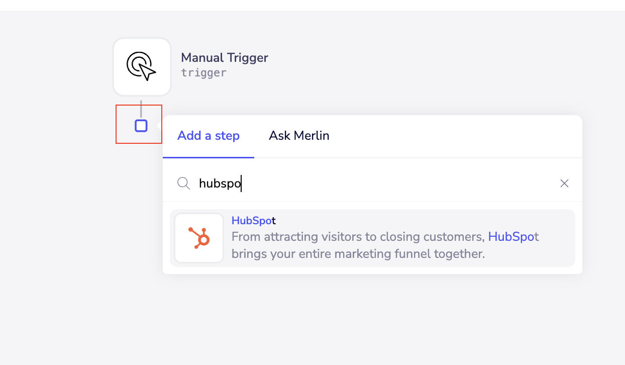Adding HubSpot connector via the Add a step dialog