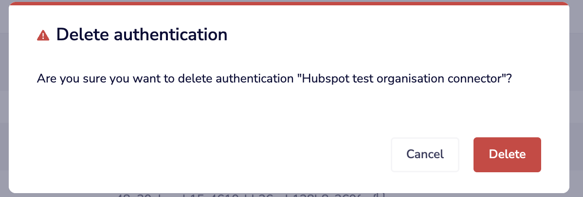Delete authentication confirmation modal