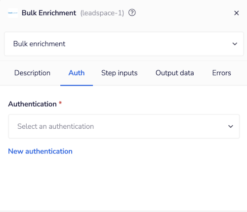 The process of creating an authentication for Leadspace in the Tray platform.