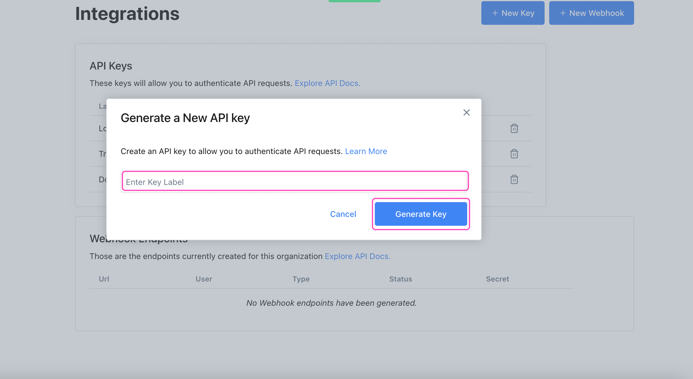 How to generate an API key.