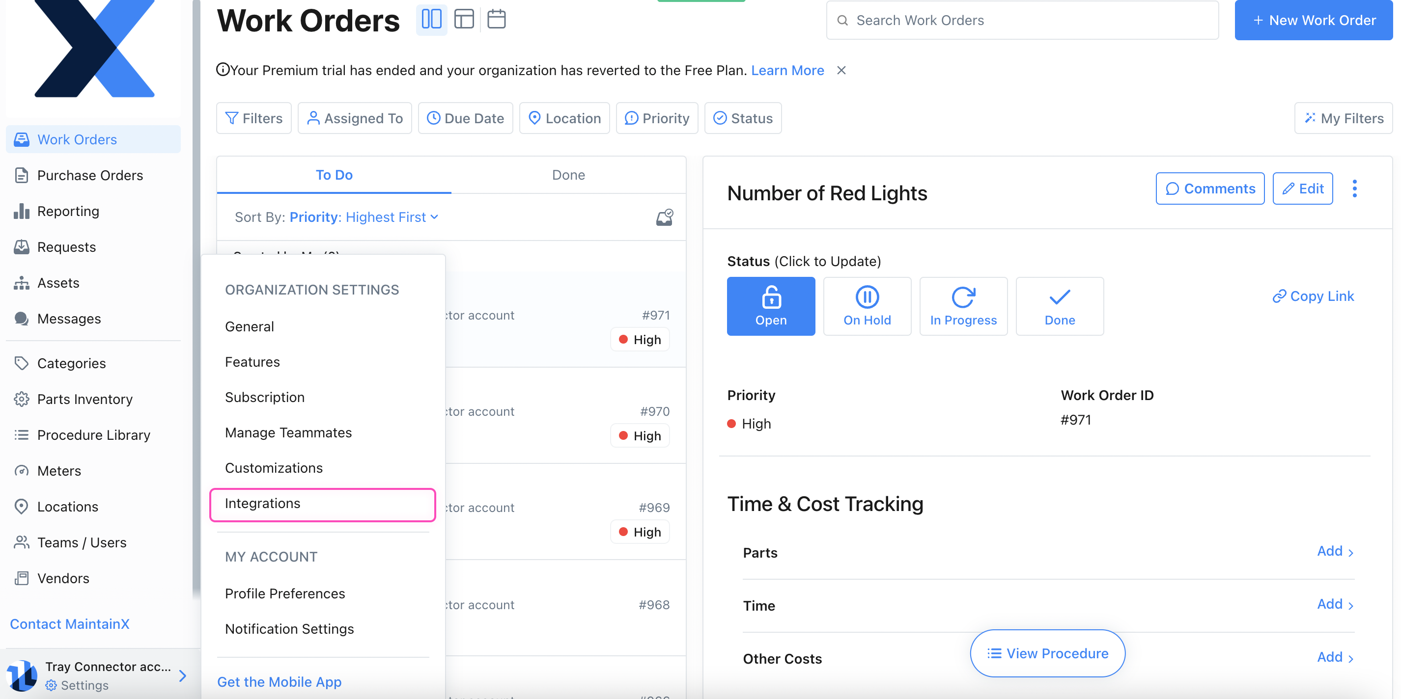 How to get to the integration page.