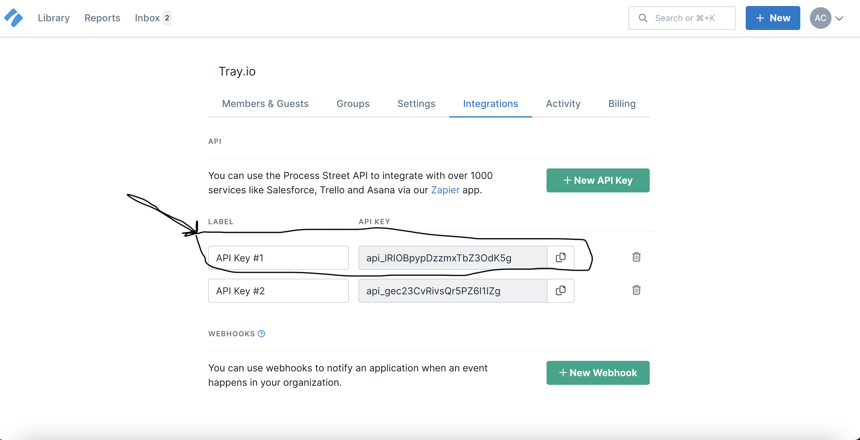 Process street integration api keys.