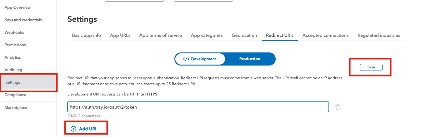 Quickbooks redirect url