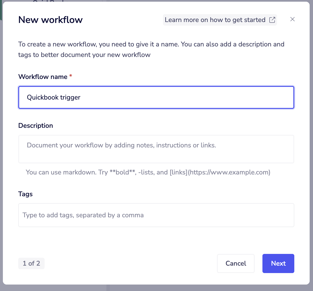 Name the new workflow
