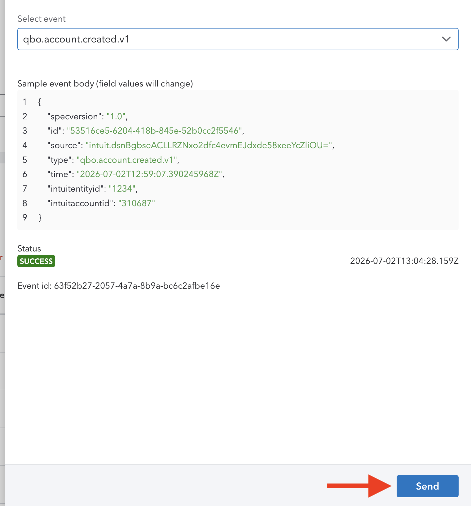 Sample CloudEvents test payload