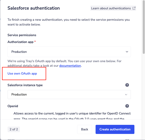 Use own OAuth app option in Tray.ai
