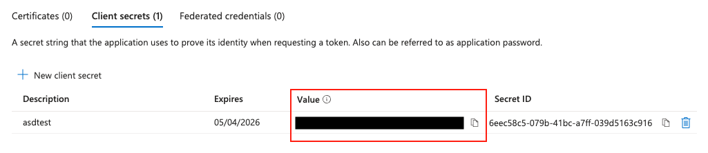SharePoint client secret value