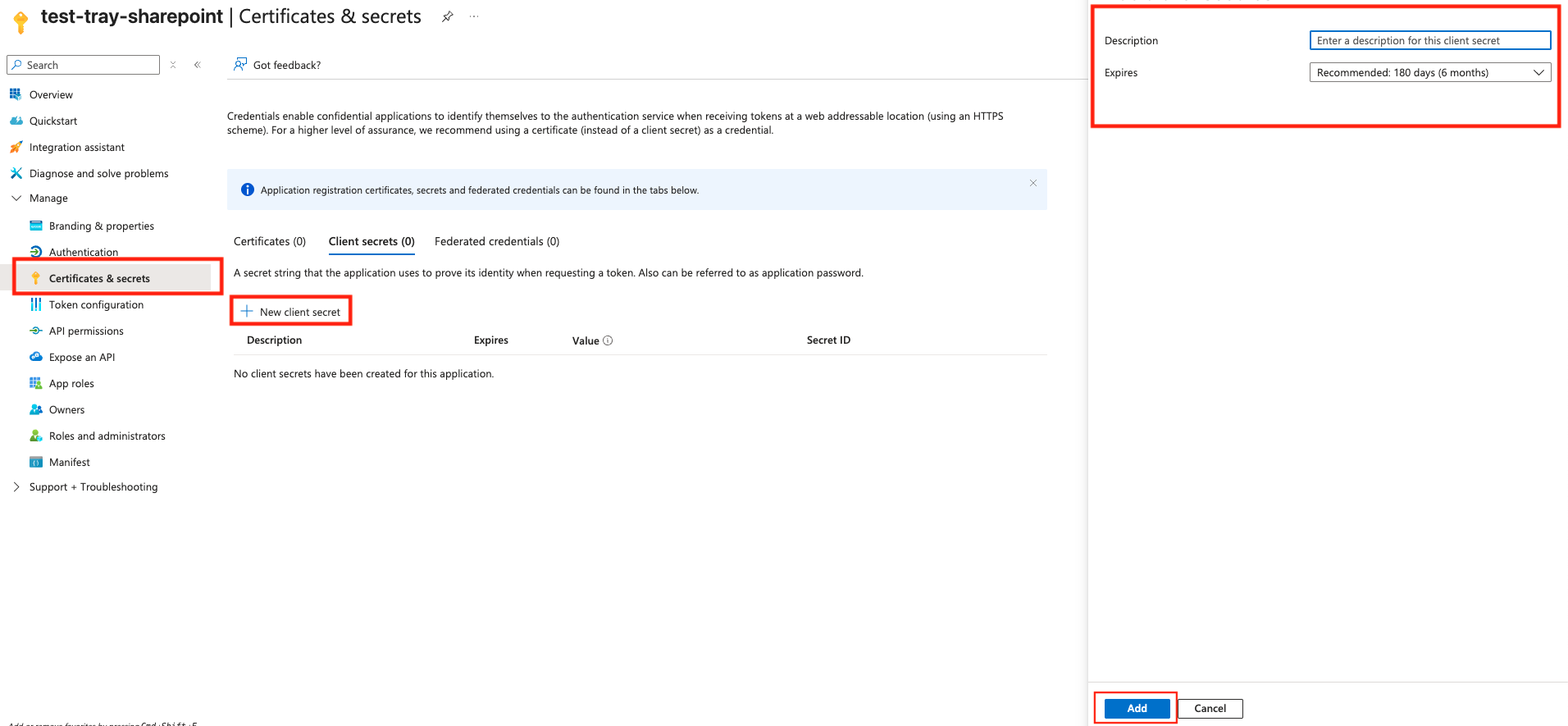 SharePoint create new client secret