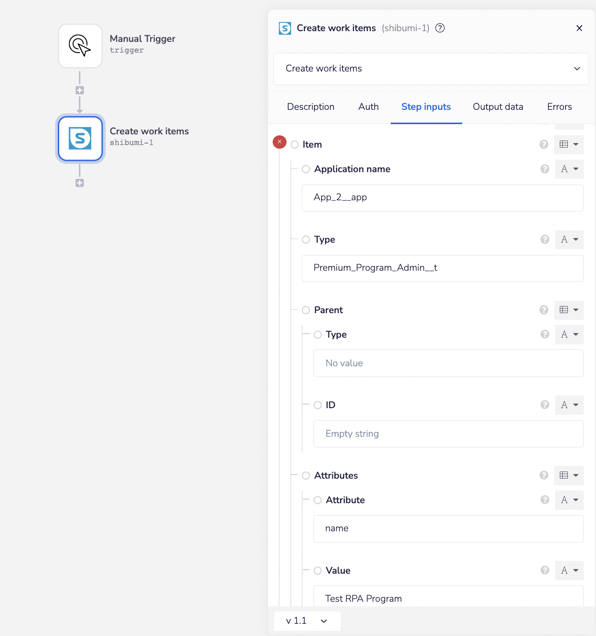 Create work items workflow