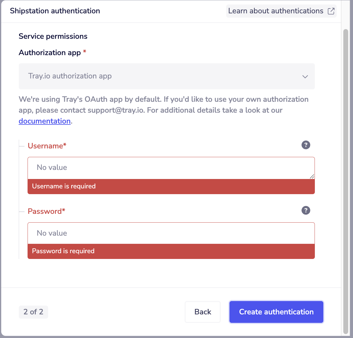 Tray authentication form