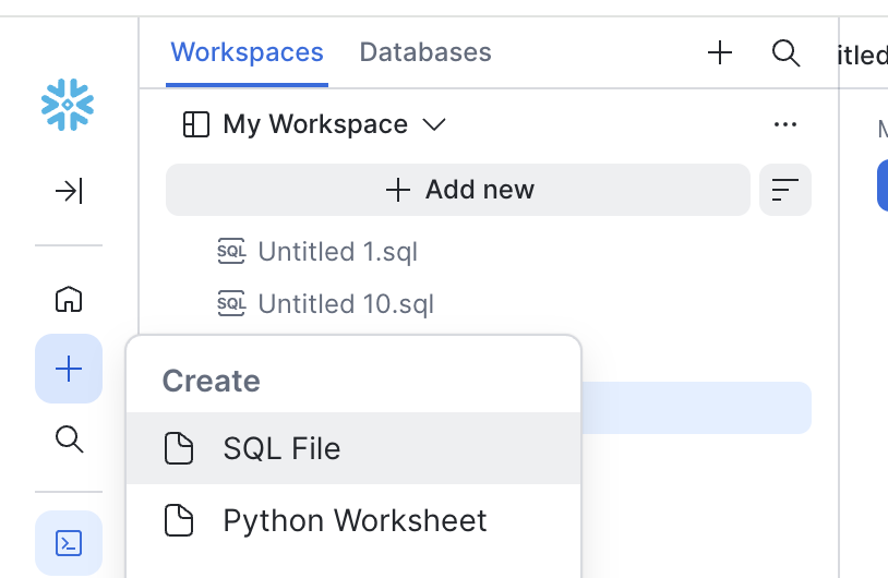 Create a SQL File in Snowsight