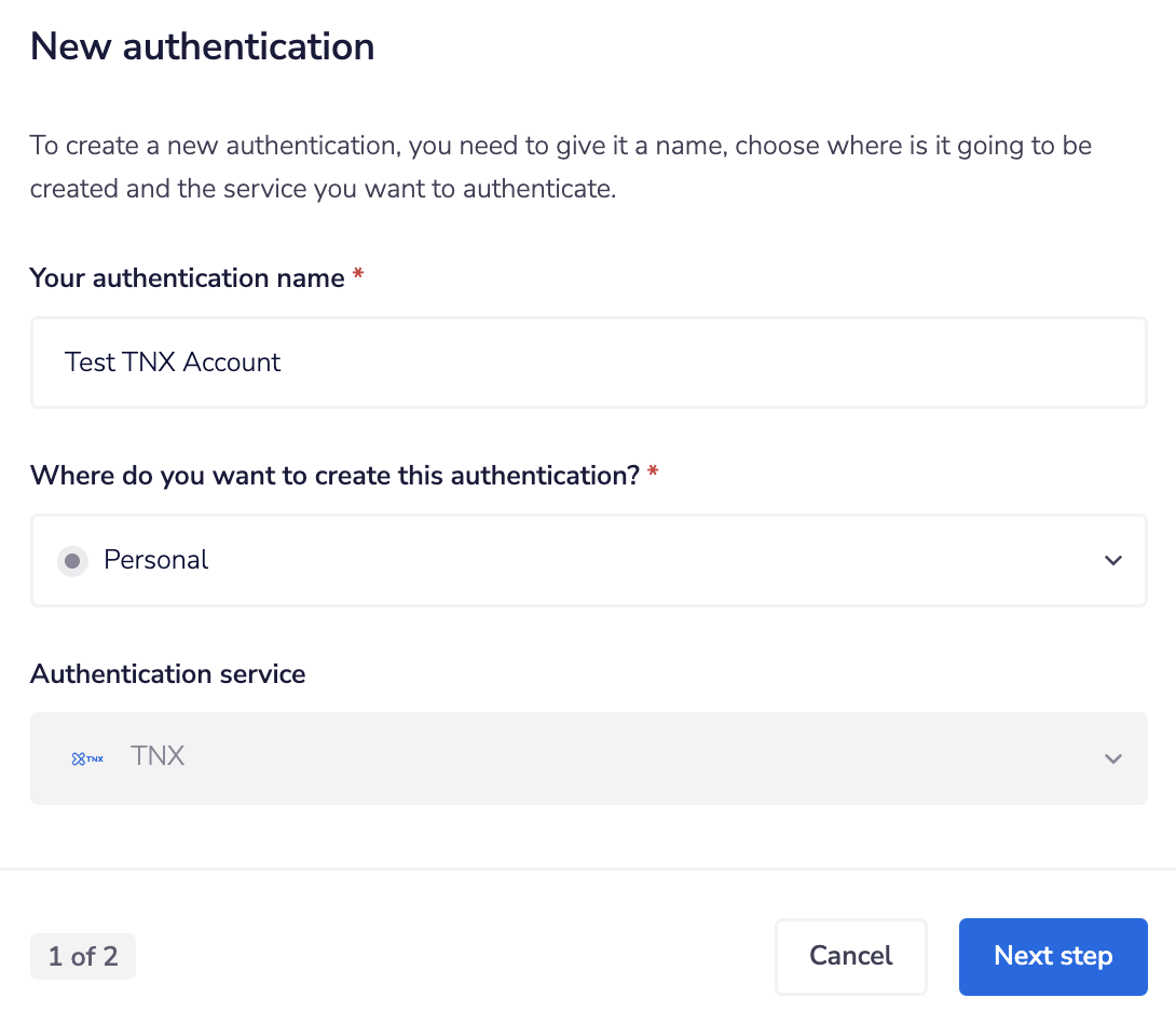 Authentication Properties Panel