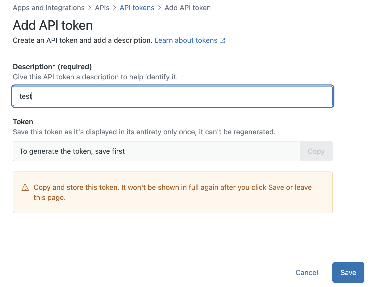 Add API token page in Zendesk Admin Centre