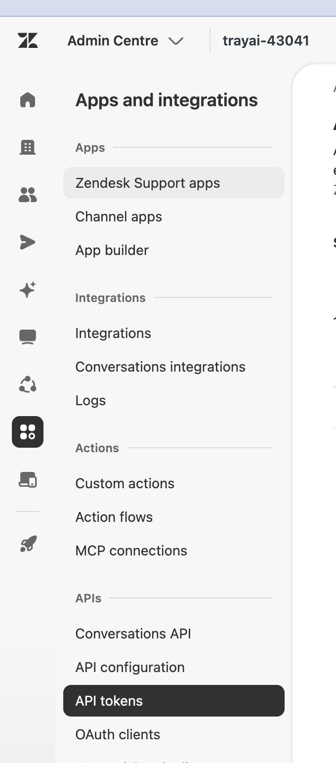 Navigating to API tokens in Admin Centre