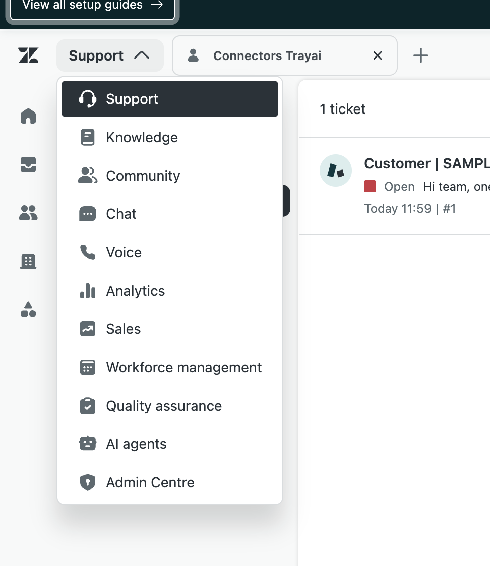 Selecting Admin Centre from the product switcher