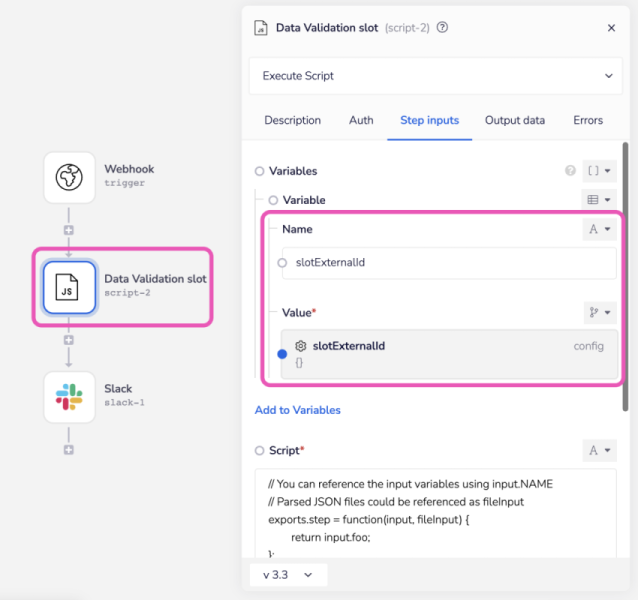 custom js : data validation : workflow config property
