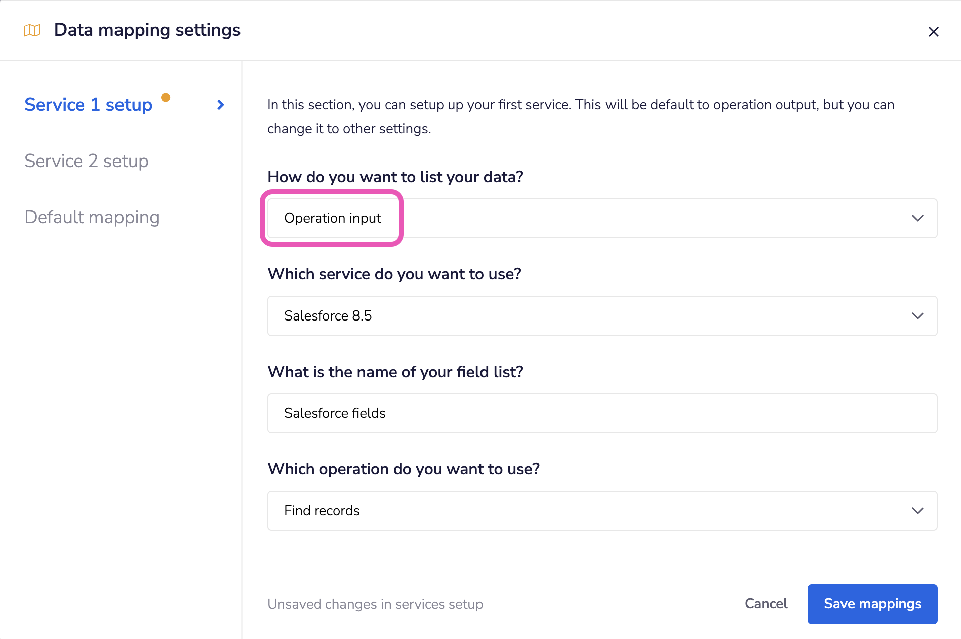 dataMapping operationInput