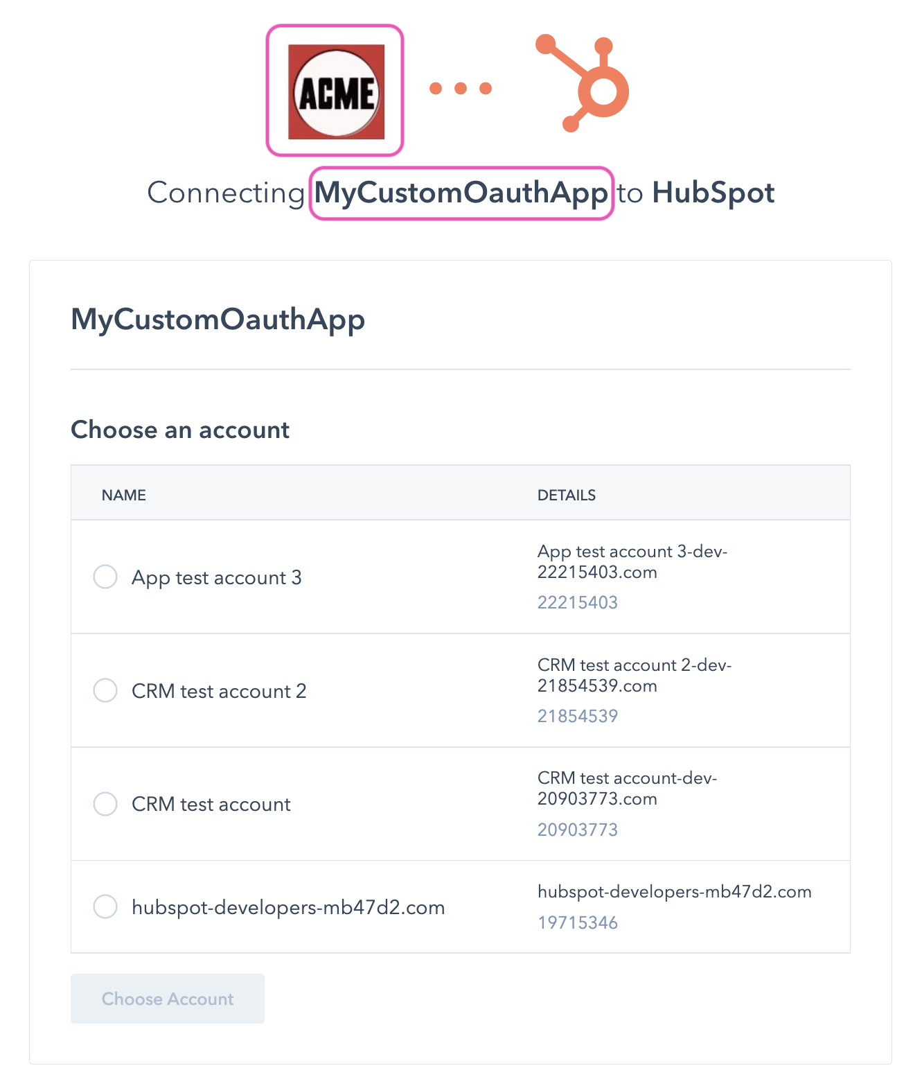 customOauthApp Output