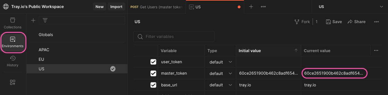 postman environment variables apis