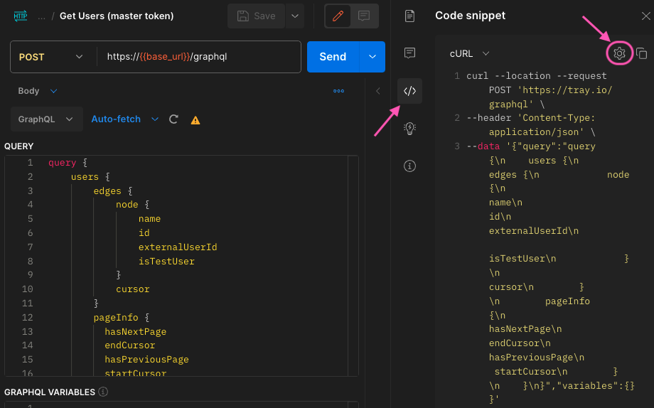click curl settings postman