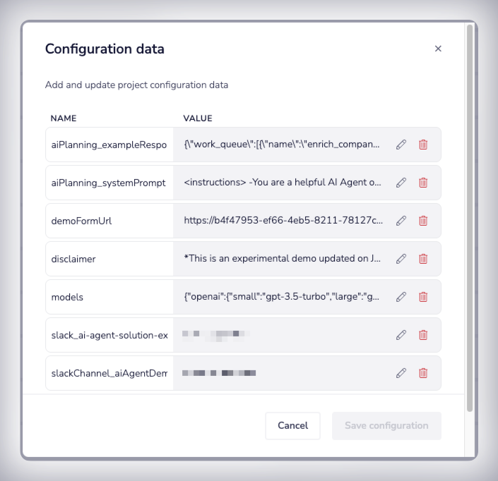 Config Data UI update